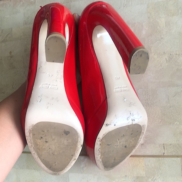 Miu Miu Red Patent Leather Peep toe heels - Picture 5 of 5
